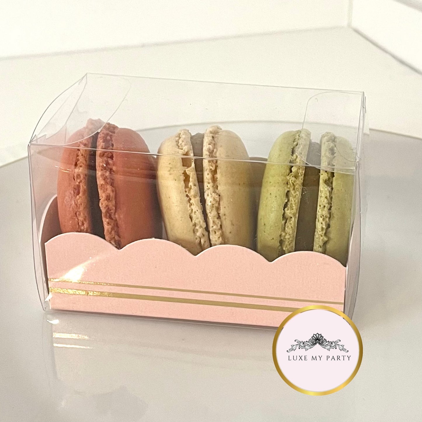 Transparent Macaron Box With Pink Insert - Pack of 10