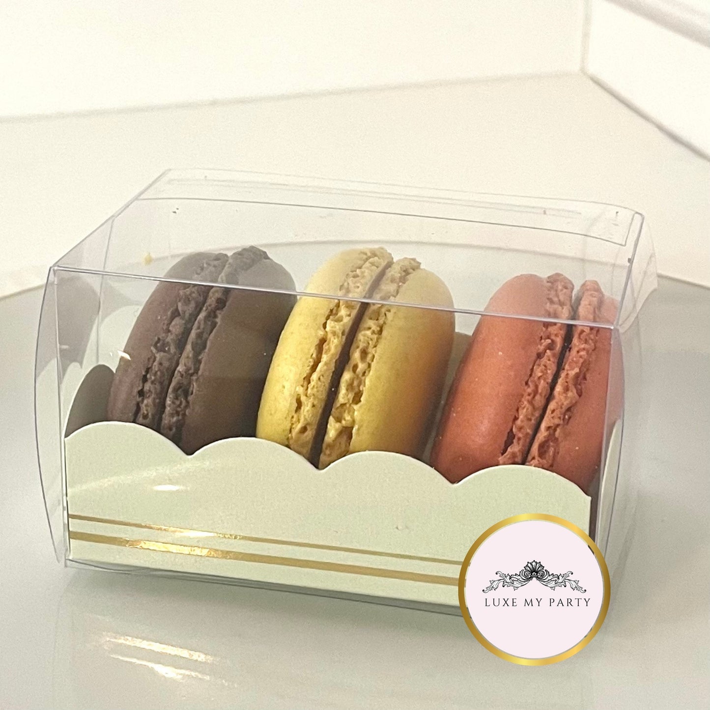 Transparent Macaron Box With Green Insert- Pack Of 10