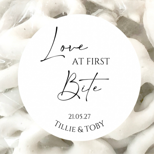 ‘Love At First Bite’ Gloss Round Sticker Labels