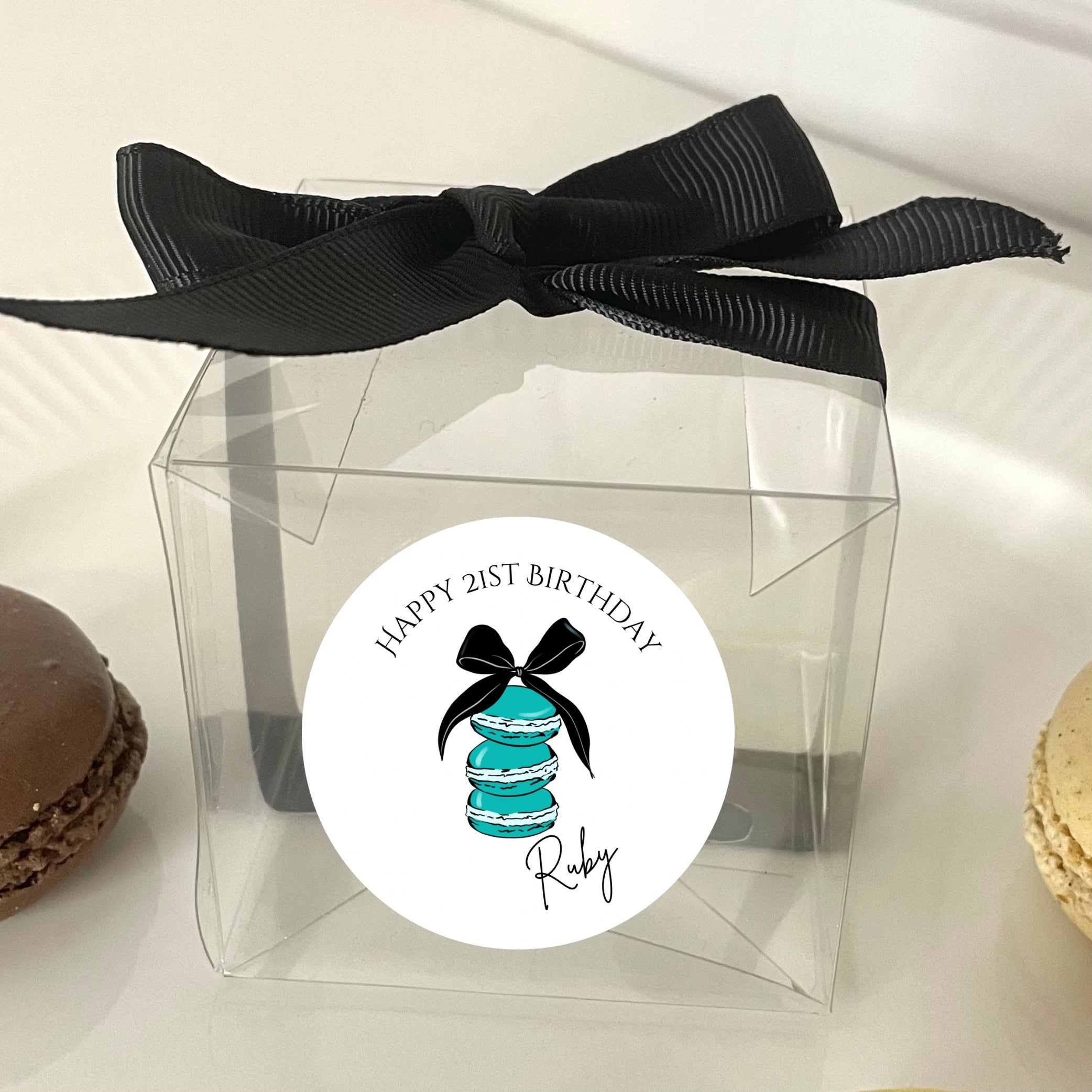 ‘Sweet Macarons ’ Transparent Boxes & Stickers- Pack of 10