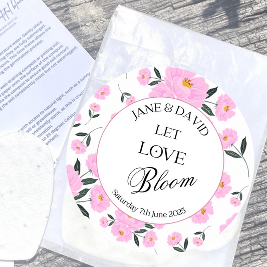 Personalised wildflower paper seed heart favours- pink bloom