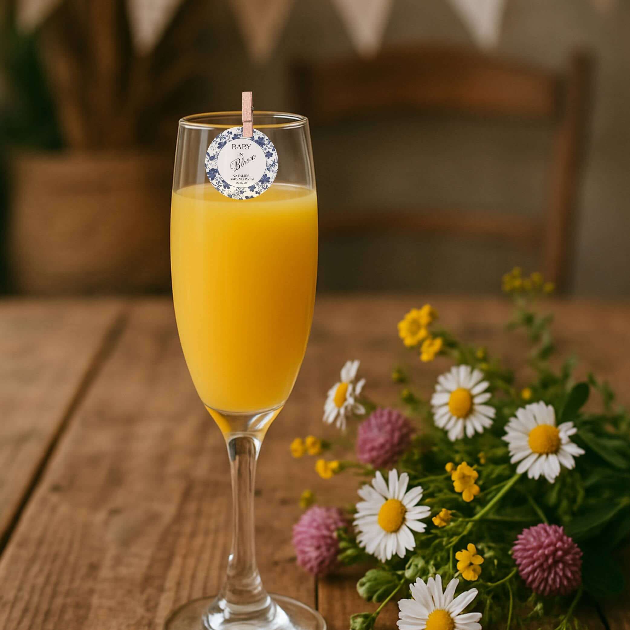 ‘ Baby In Bloom’ Baby Shower- Edible Drink Toppers-Blue Bloom