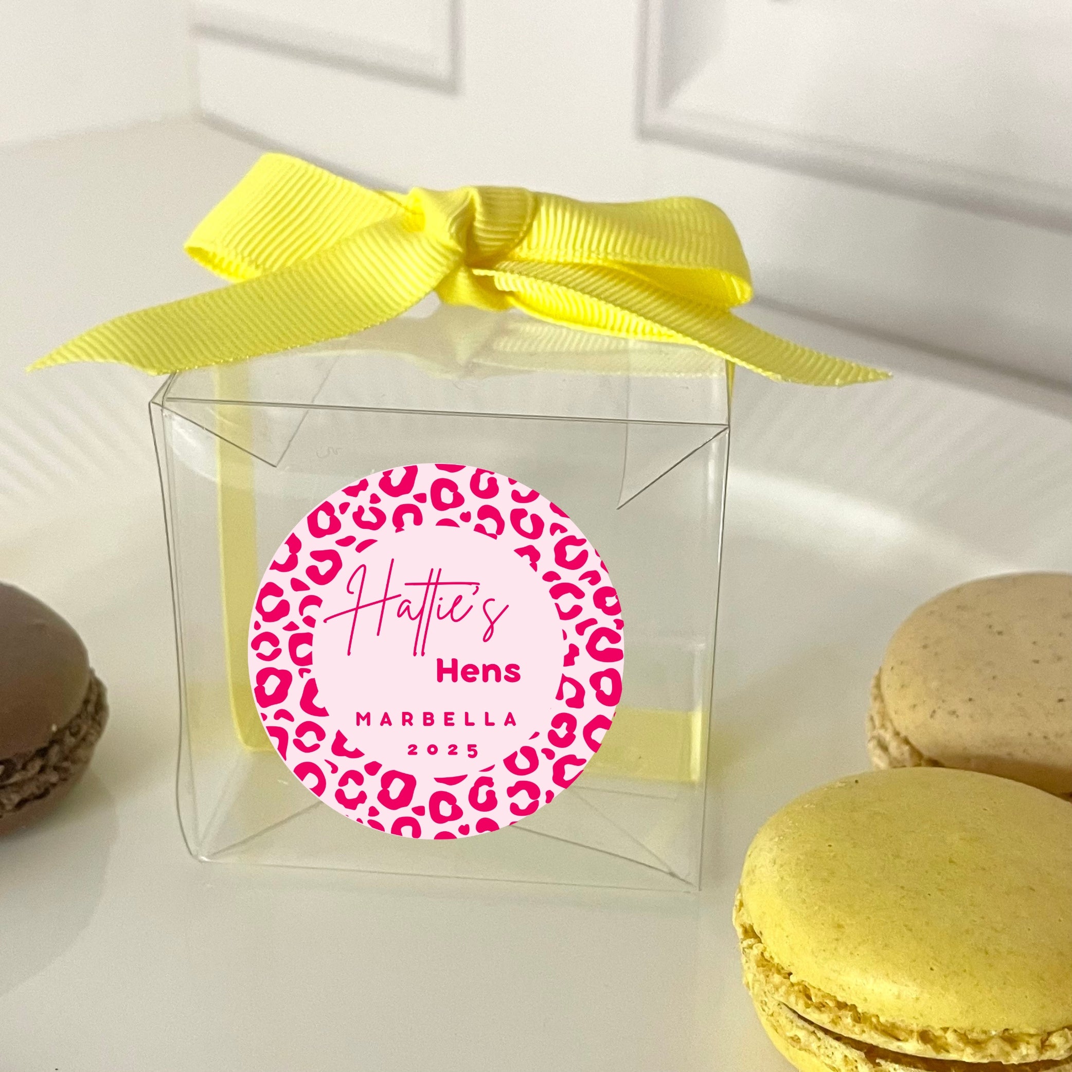 Leopard designed favour boxes with added ribbon
