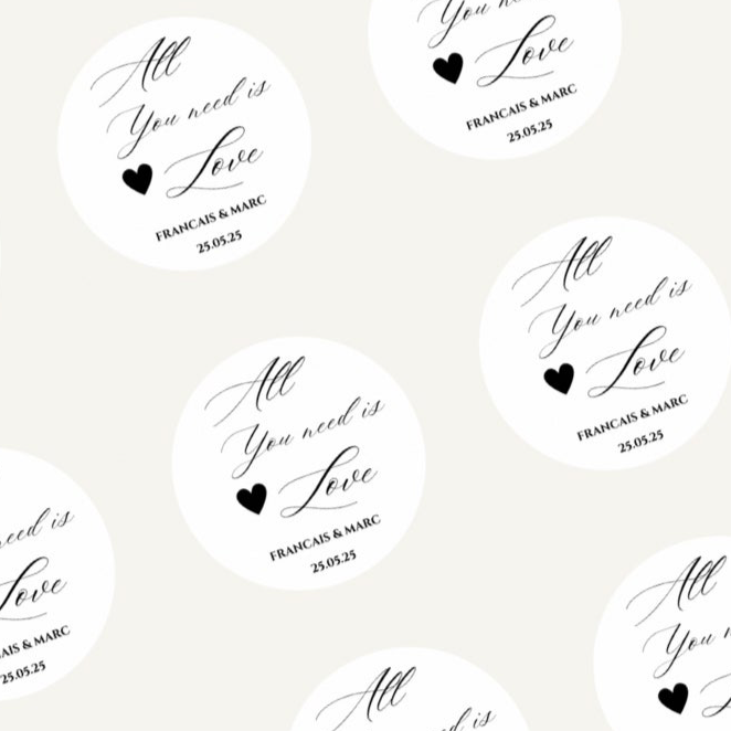 ‘All you need is love’ Gloss Round Sticker Labels
