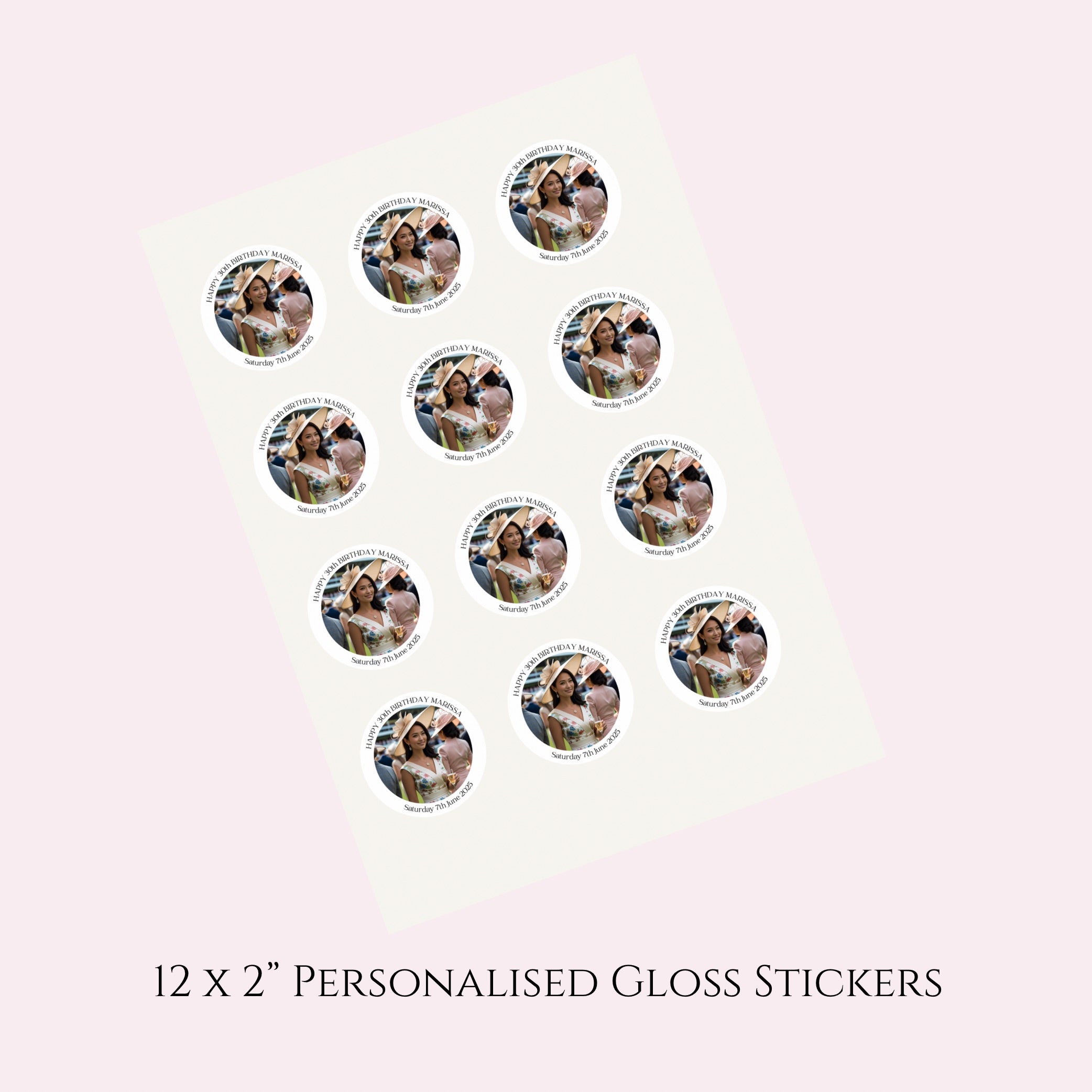 Upload your own photo’  2” & 3” Round Gloss Party Stickers