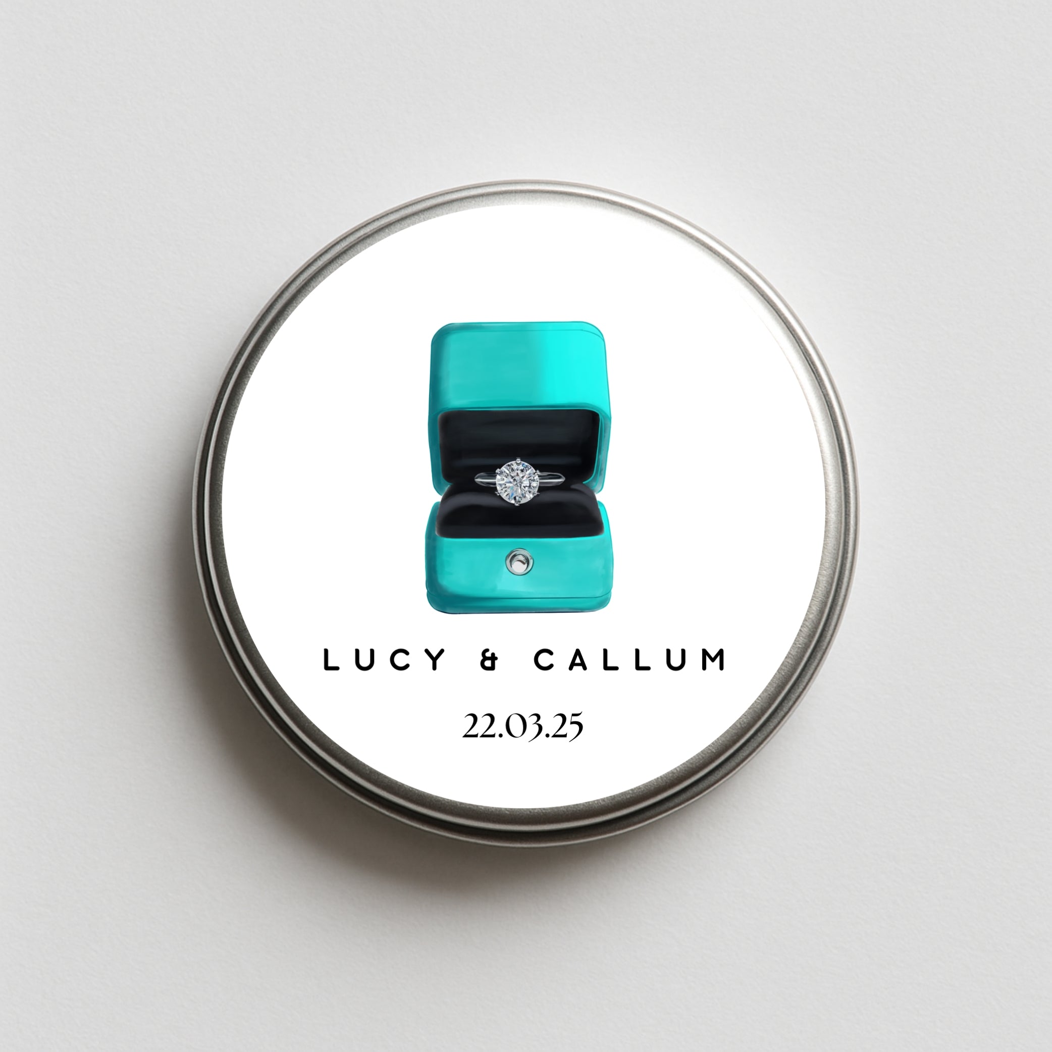 ‘Blue Ring Box ’ Personalised Engagement Sweet Tins