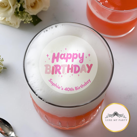 Pink happy birthday drink topper