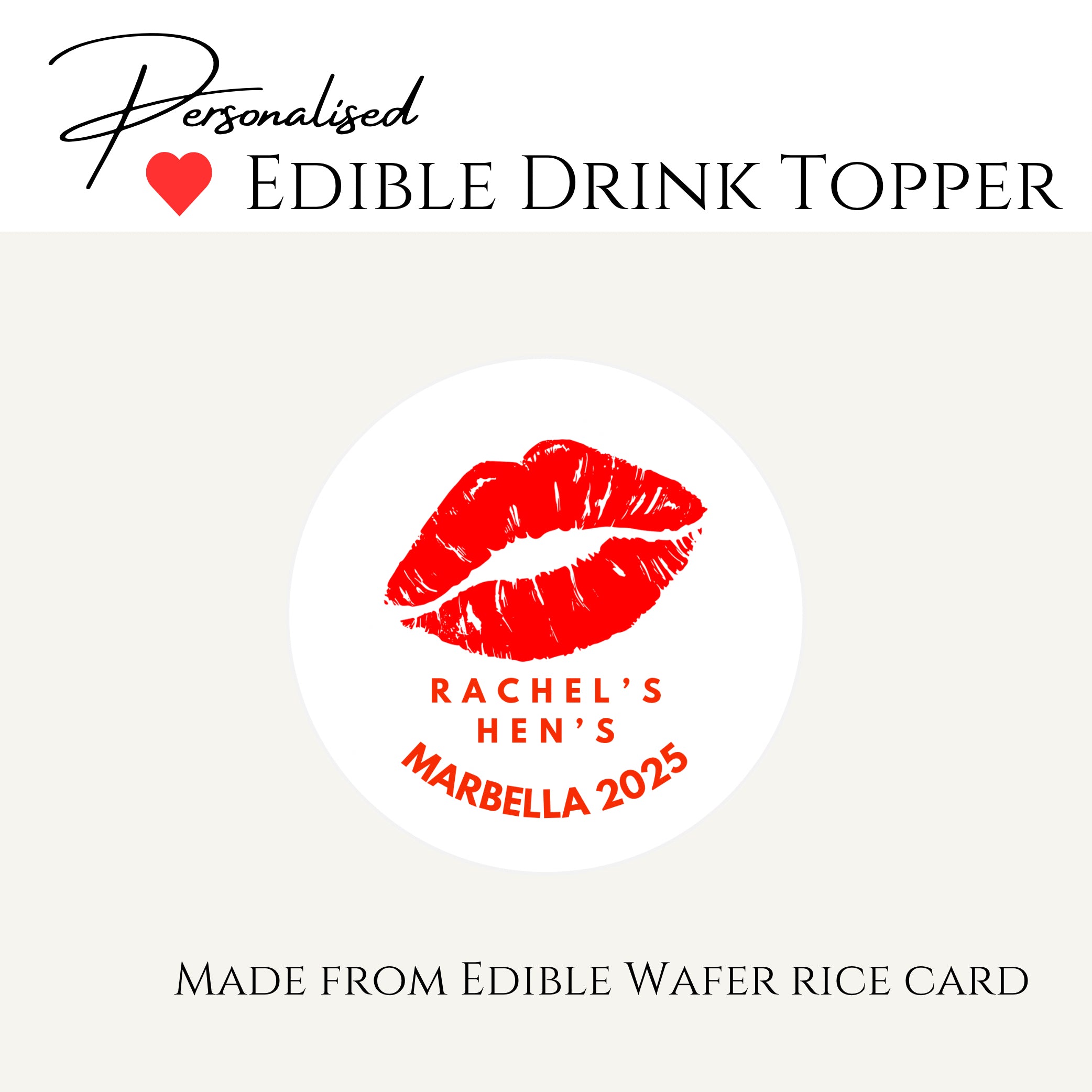 ‘ Kissy Kissy Boom Boom’ Edible Drink Toppers