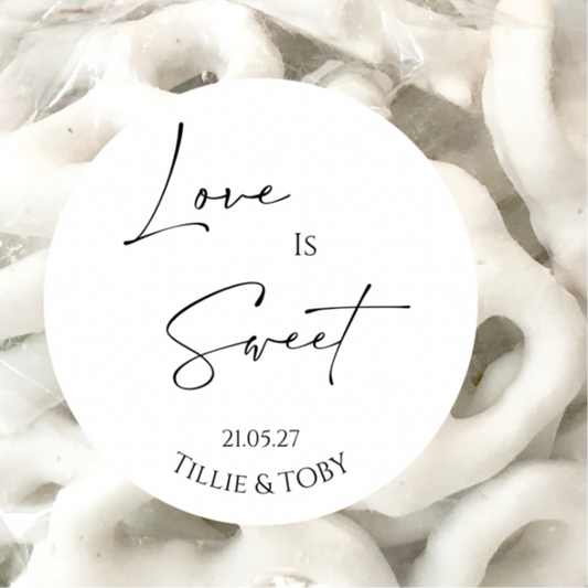 ‘Love Is Sweet’ Gloss Round Sticker Labels