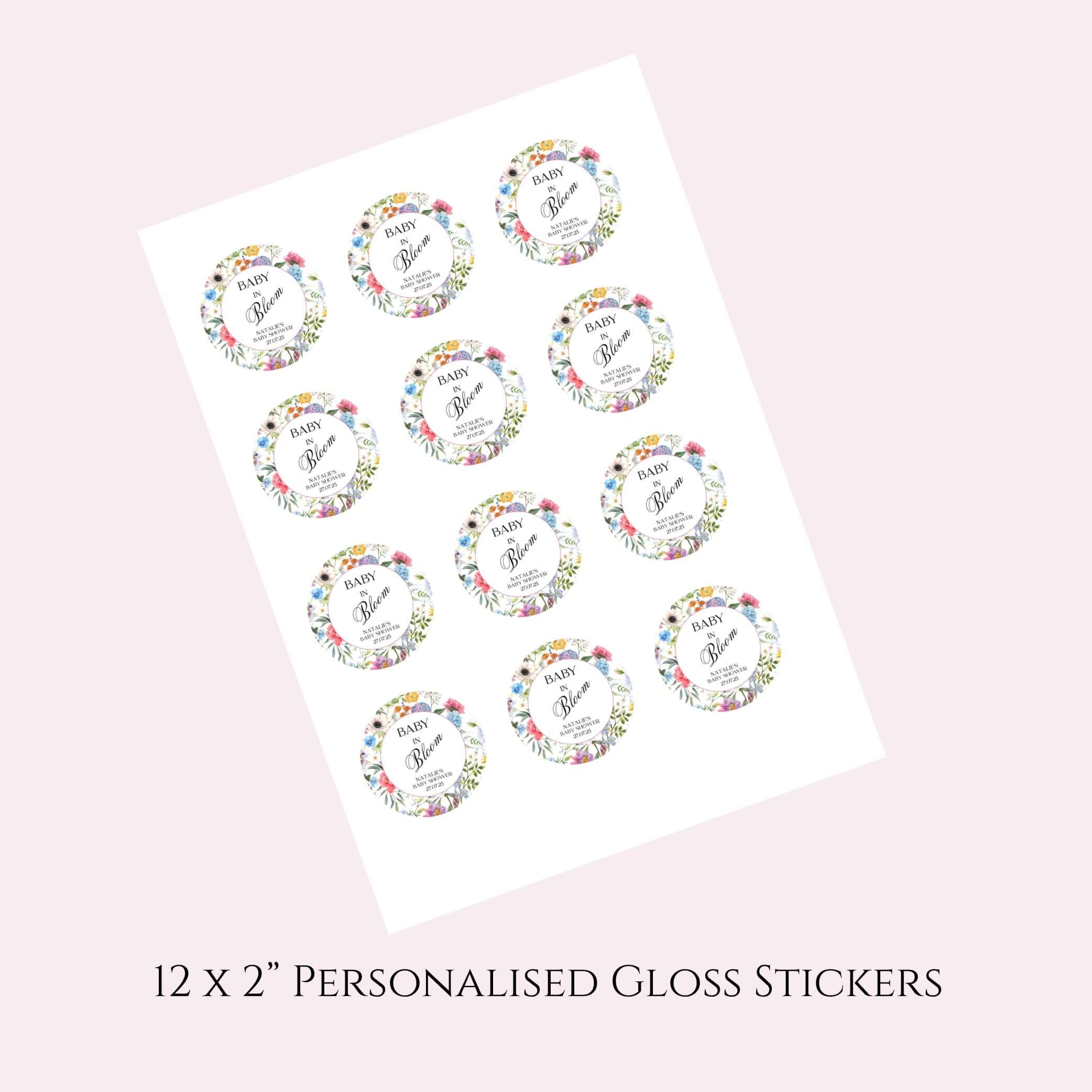 ‘Baby In Bloom ’ Bright Round Gloss Party Stickers