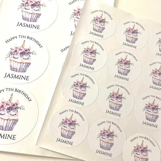 Unicorn Cupcake 2” & 3” Gloss Round Party Stickers