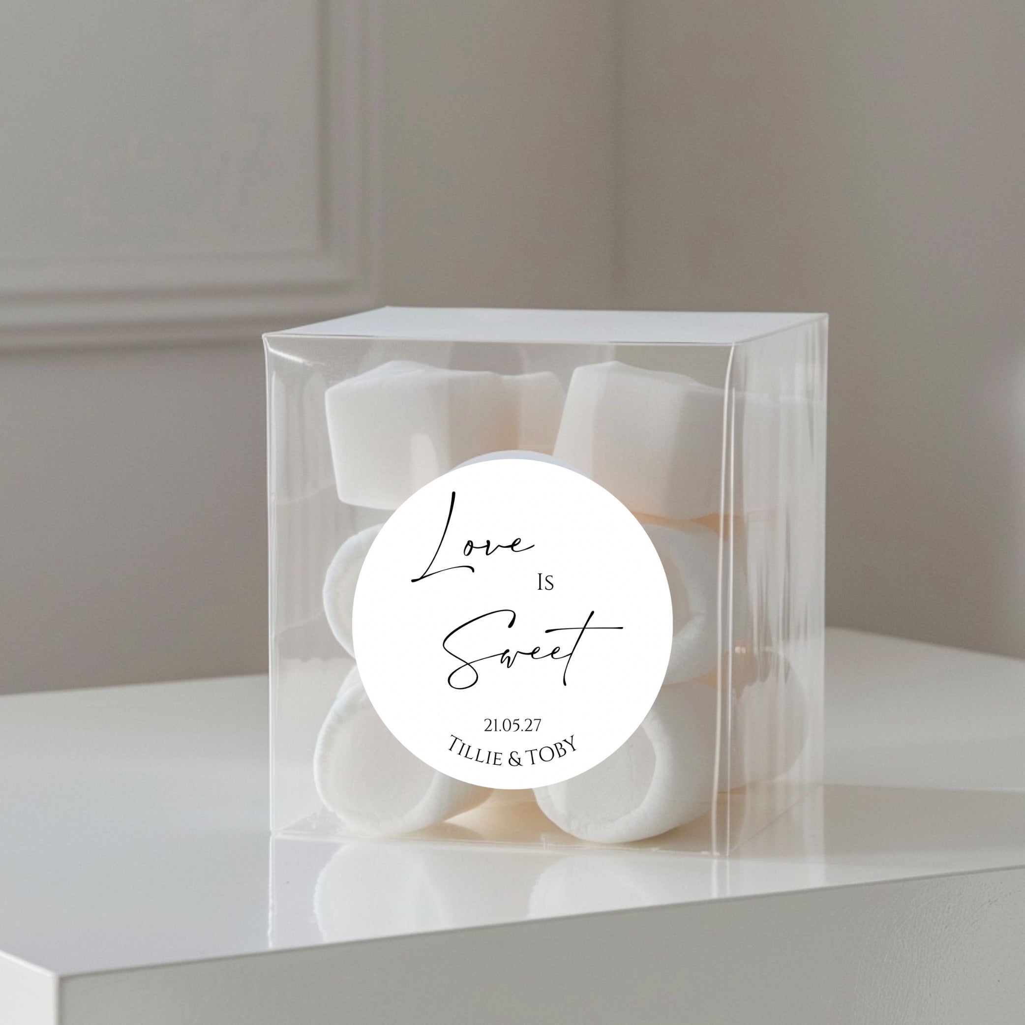 Love is sweet transparent boxes