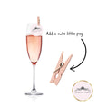 Load image into Gallery viewer, Champagne glass edible toppers blue and wooden peg
