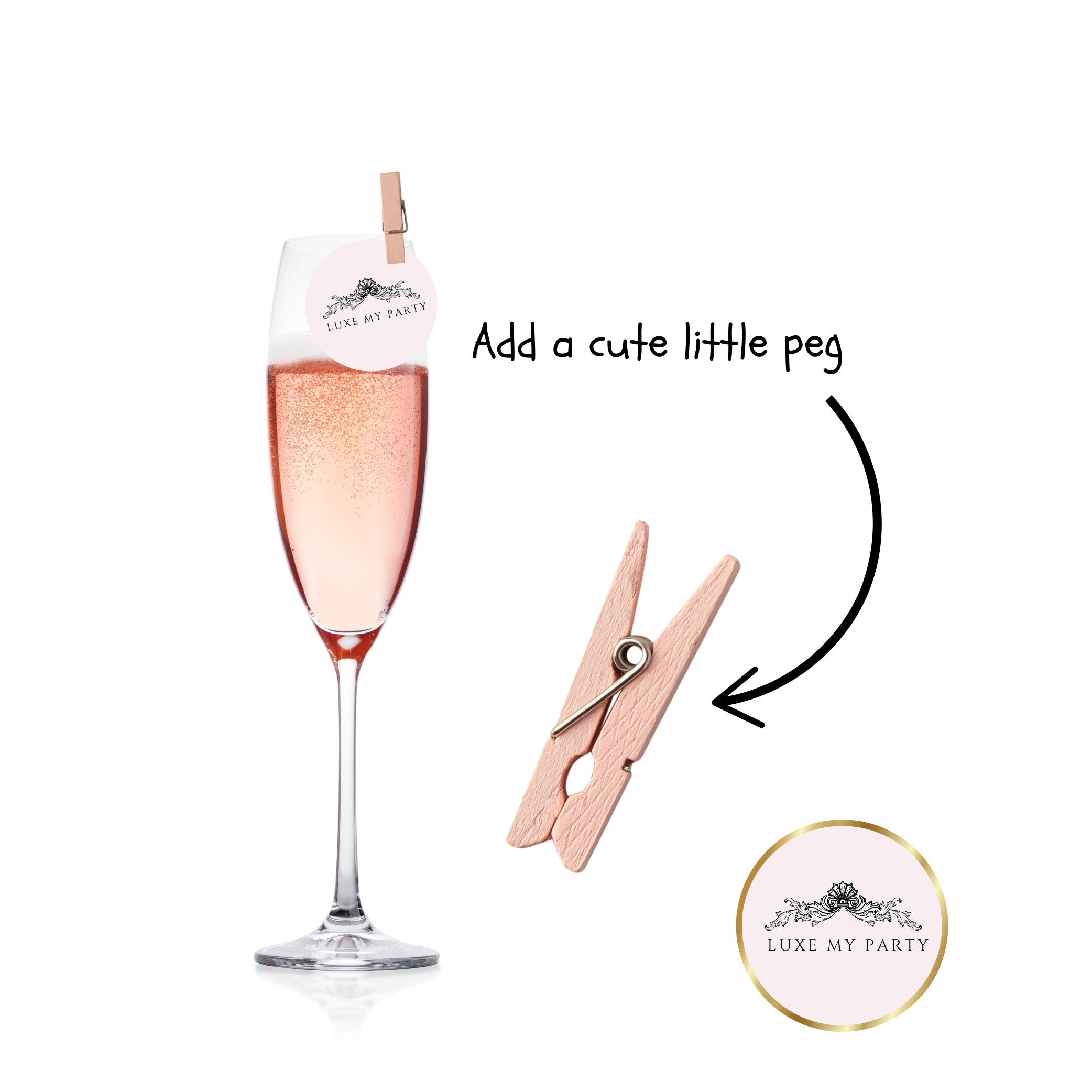 Champagne glass edible toppers blue and wooden peg