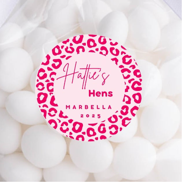 ‘Wild Hens’ Leopard Pink Round Gloss Sticker Labels