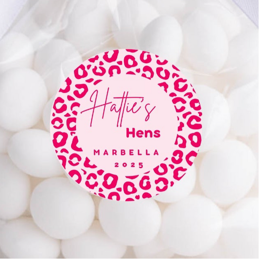 ‘Wild Hens’ Leopard Pink Round Gloss Sticker Labels