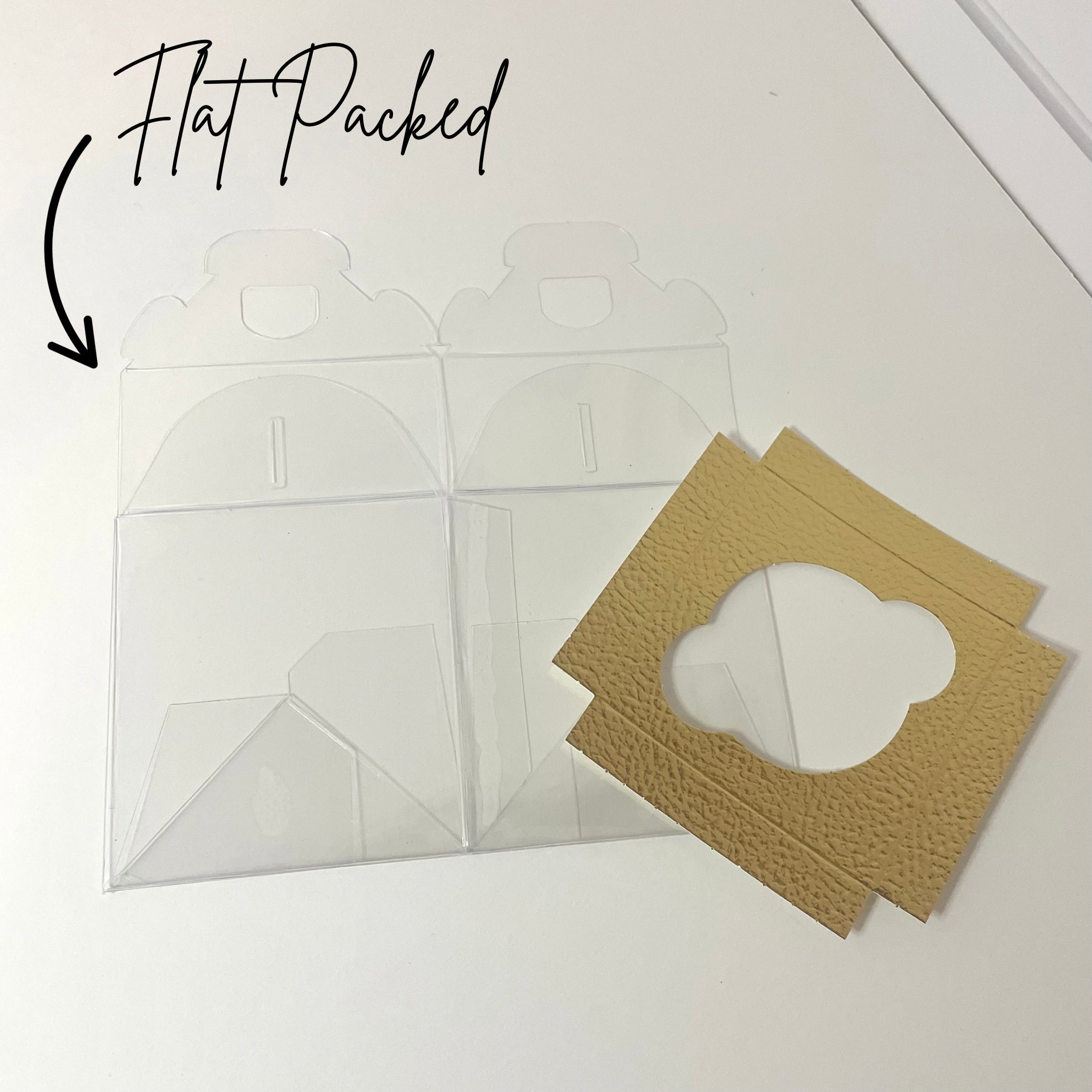 Transparent Cupcake Box With handle & gold Insert - Pack Of 10