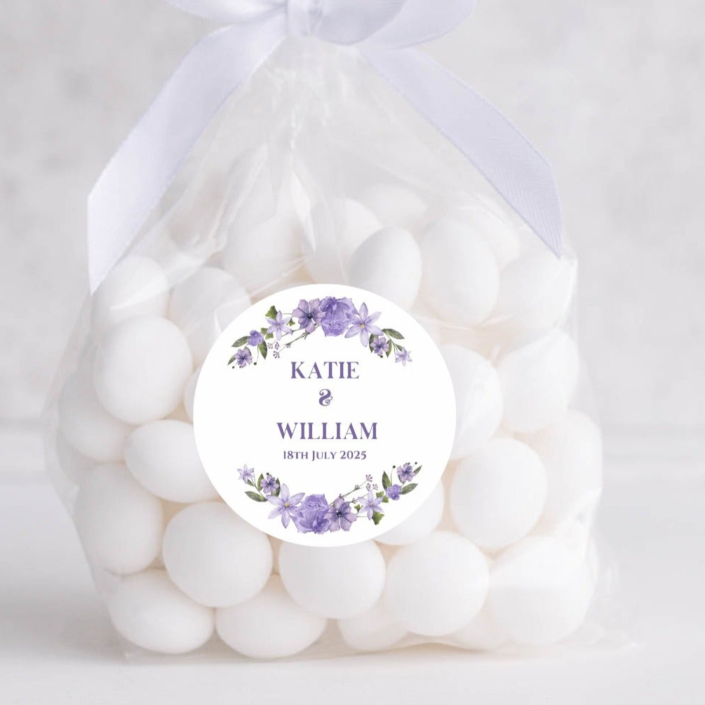 ‘Lilac Love’ Wedding Cello Bags & Stickers- Pack x24
