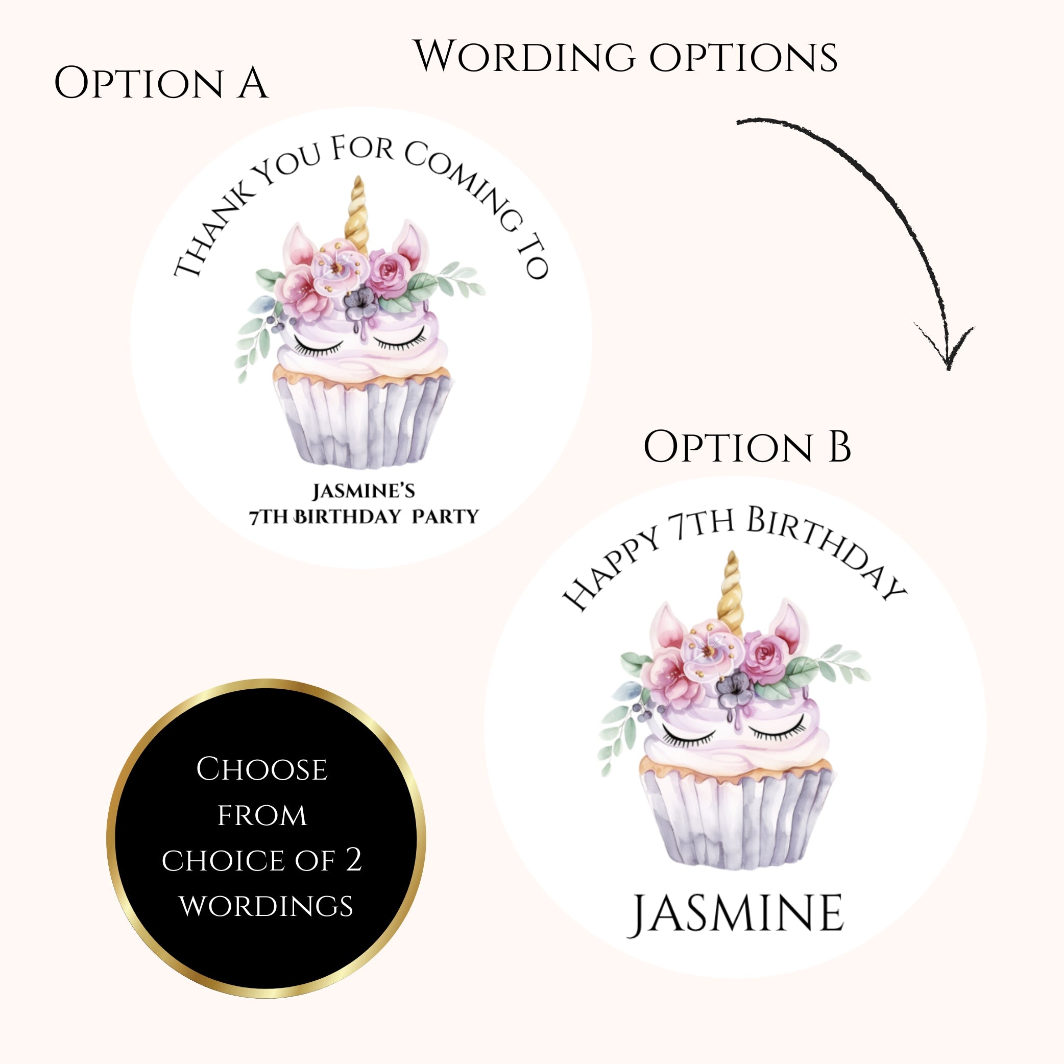 Unicorn Cupcake 2” & 3” Gloss Round Party Stickers