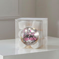 Load image into Gallery viewer, Disco Queen pink and silver gloss sticker on a transparent favour cube box

