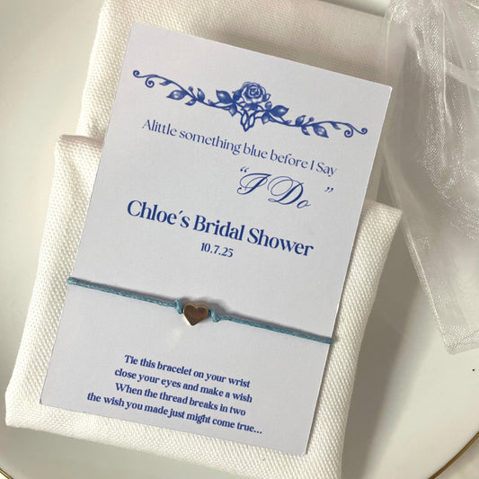 “Something Blue’’ Heart Embellishment Bridal Shower Wish Thread Bracelets- Pack of 8