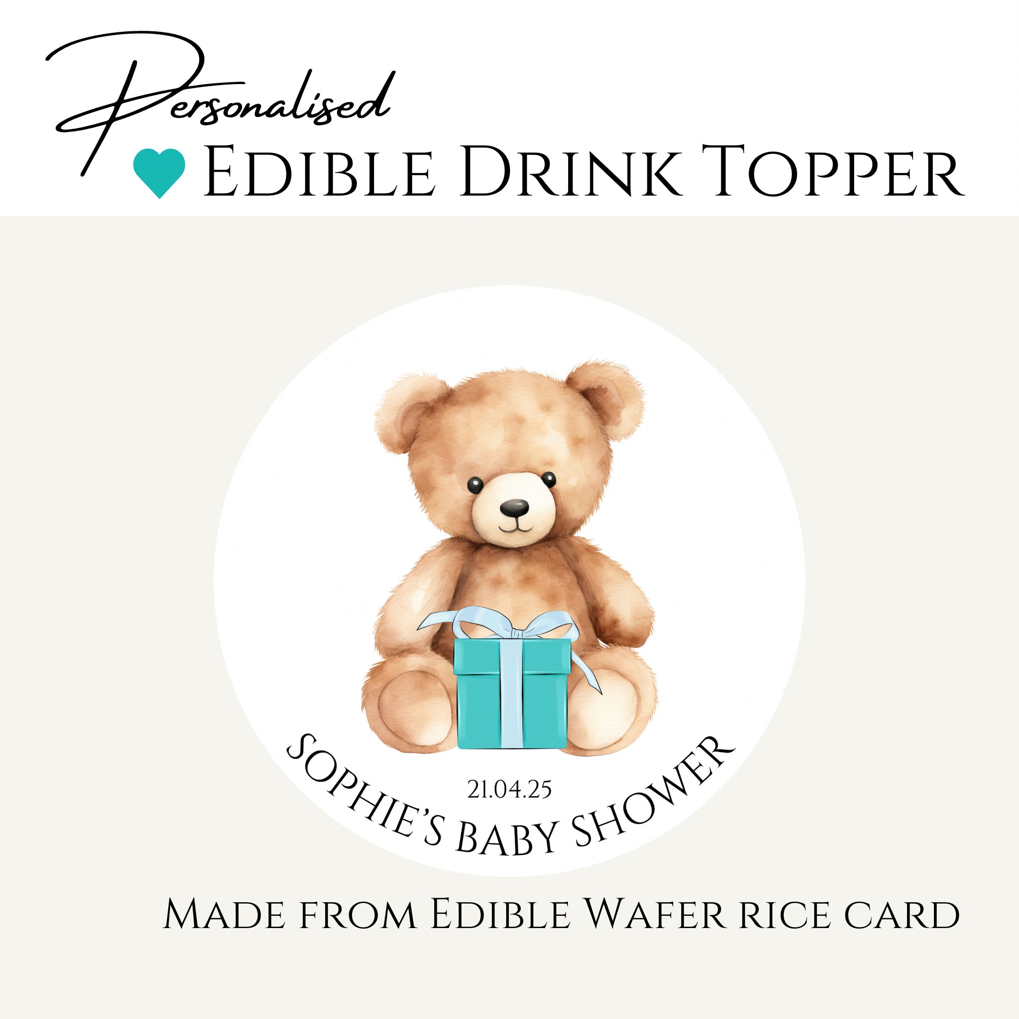 ‘Teddy Bear’ Baby Shower- Edible Drink Toppers
