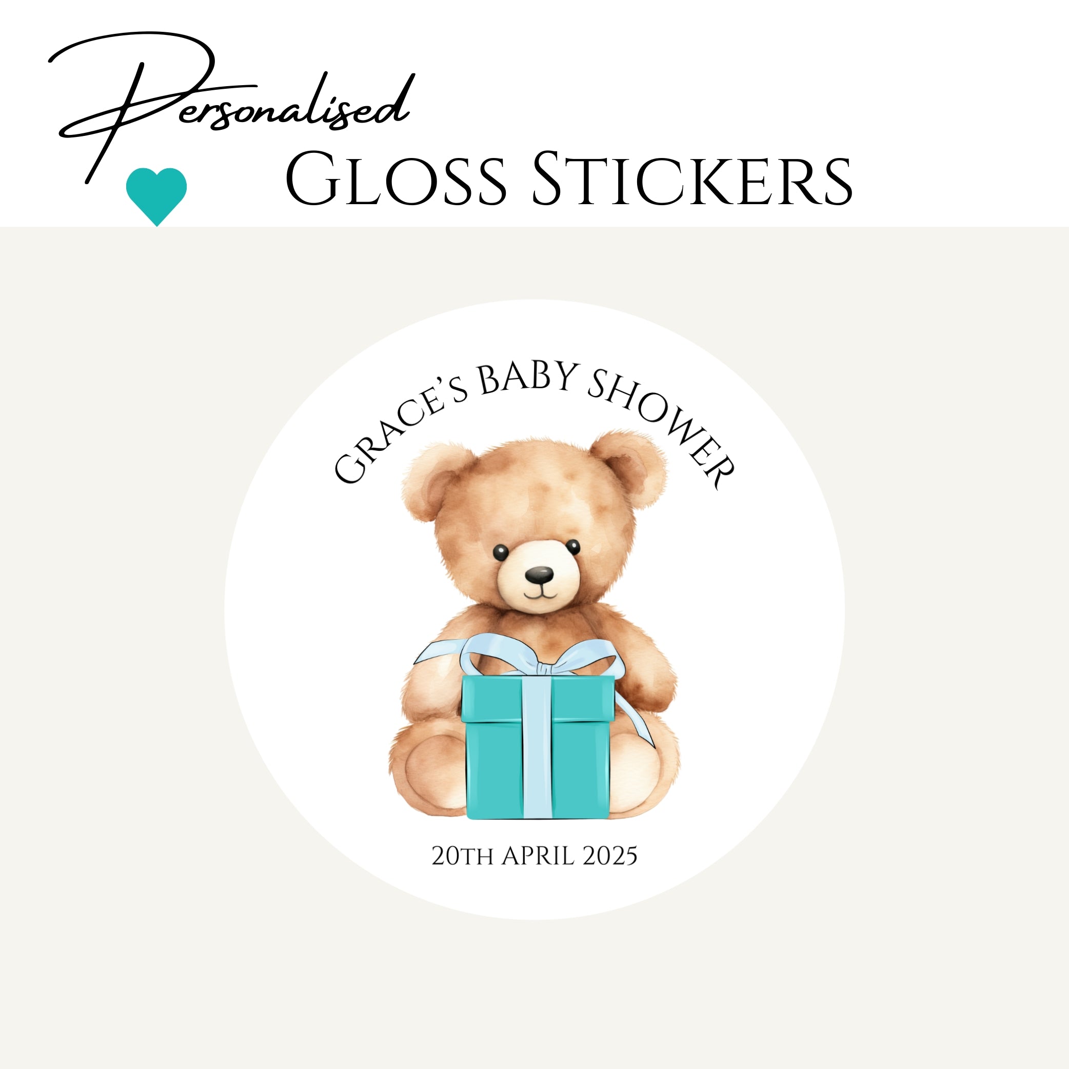 ‘Coco Bear’ Baby Shower Transparent Boxes with personalised Stickers- Pack of 10