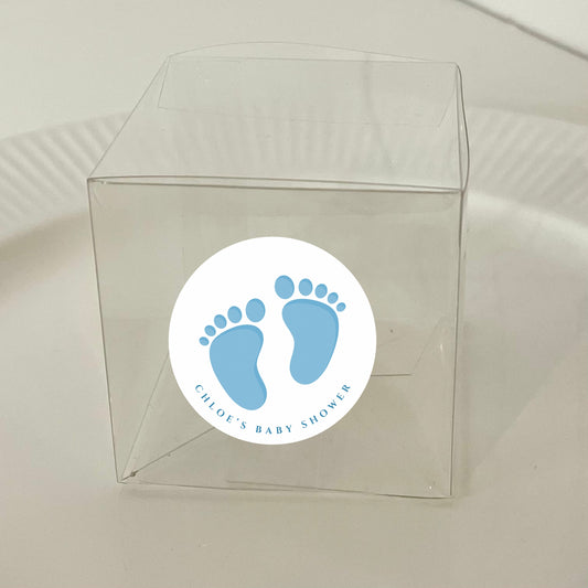 Baby Shower Tooties Blue’ Transparent Boxes with personalised Stickers- Pack of 10