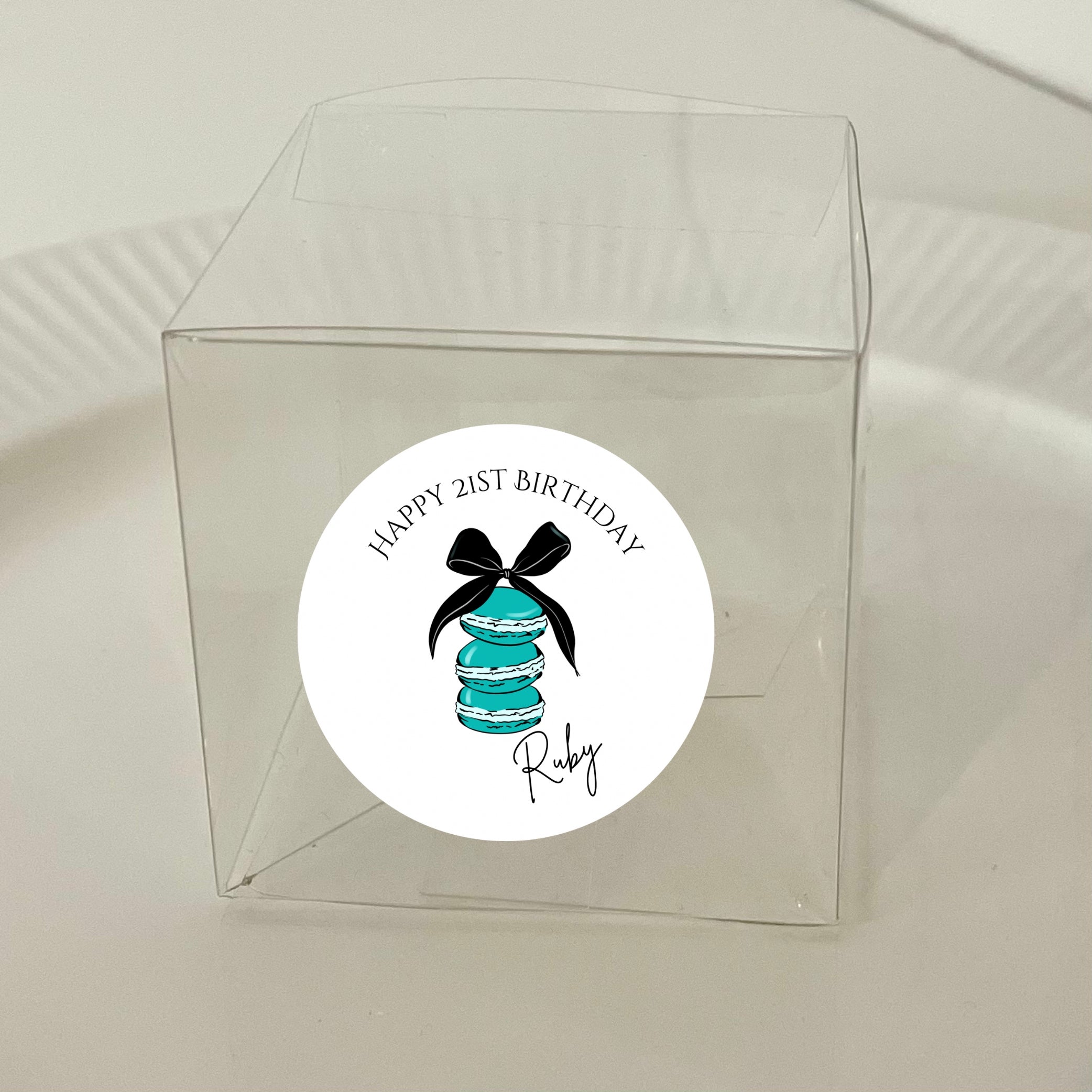 ‘Sweet Macarons ’ Transparent Boxes & Stickers- Pack of 10