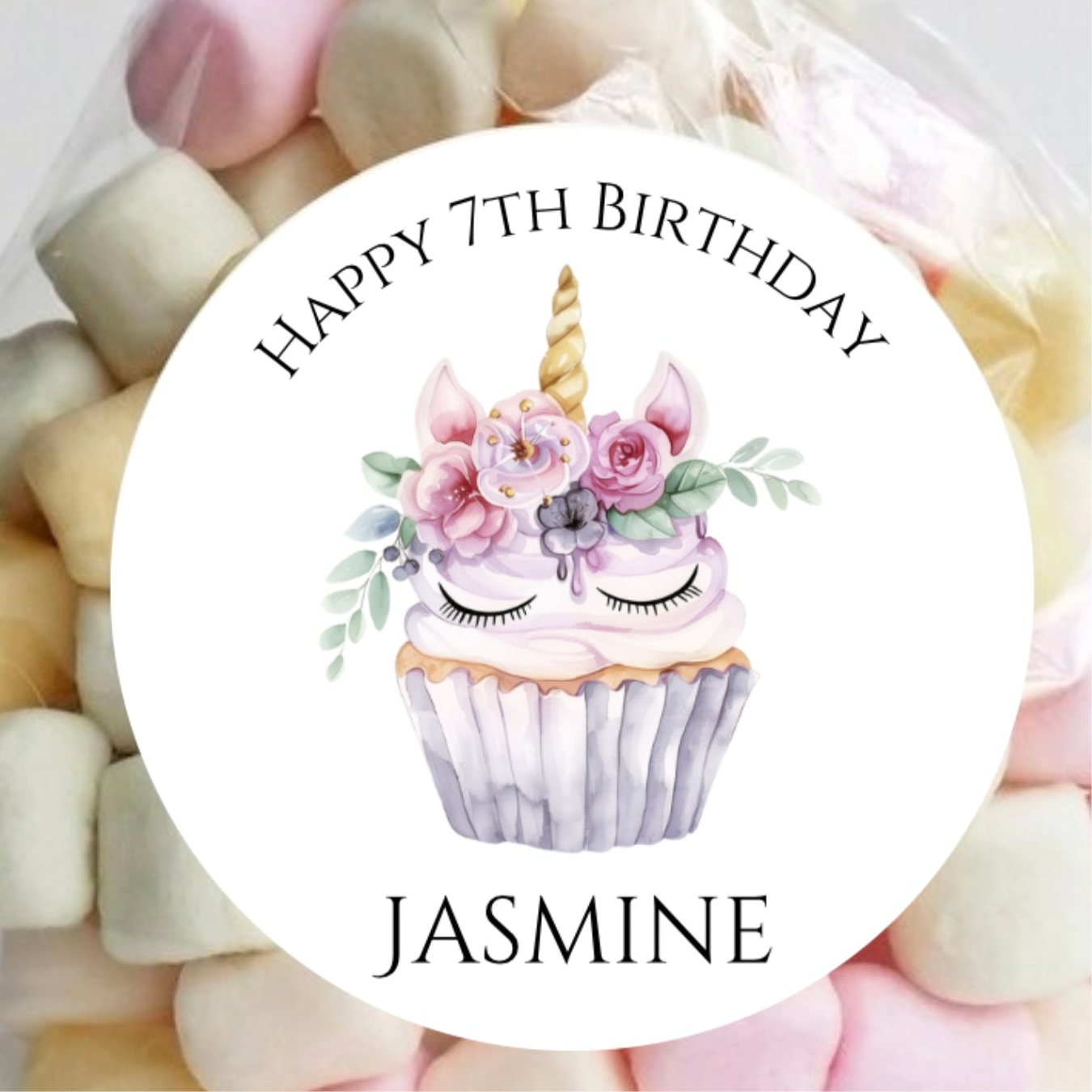 Unicorn Cupcake 2” & 3” Gloss Round Party Stickers