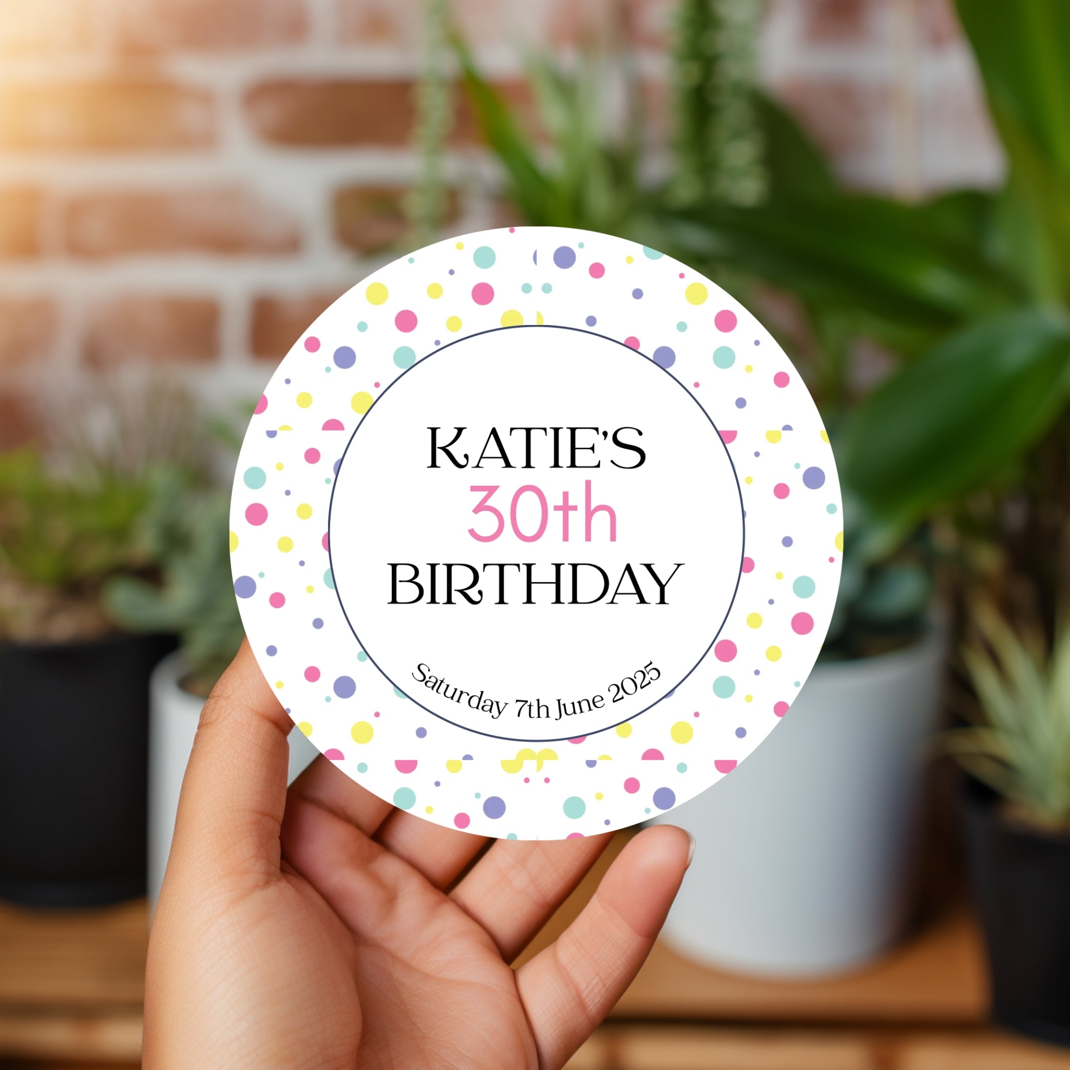 Polka dot personalised birthday sticker
