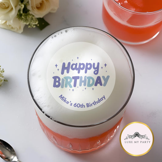 Happy Birthday blue drink topper