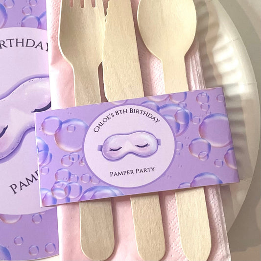 Pamper Party- Cutlery/Napkin Bands x6