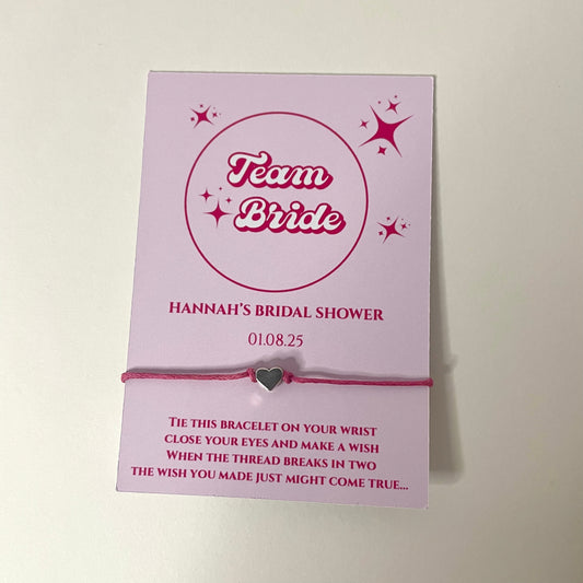 “Team Bride’’ Heart Embellishment Bridal Shower Wish Thread Bracelets- Pack of 8