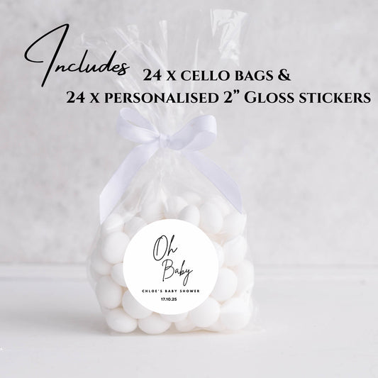 ‘Oh Baby’-  Cello Bags & Stickers- Pack x24