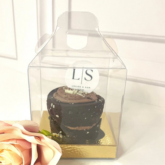 Transparent Cupcake Box With handle & gold Insert - Pack Of 10