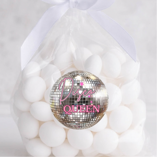 Disco ball silver Dancing Queen stickers and cello bags 