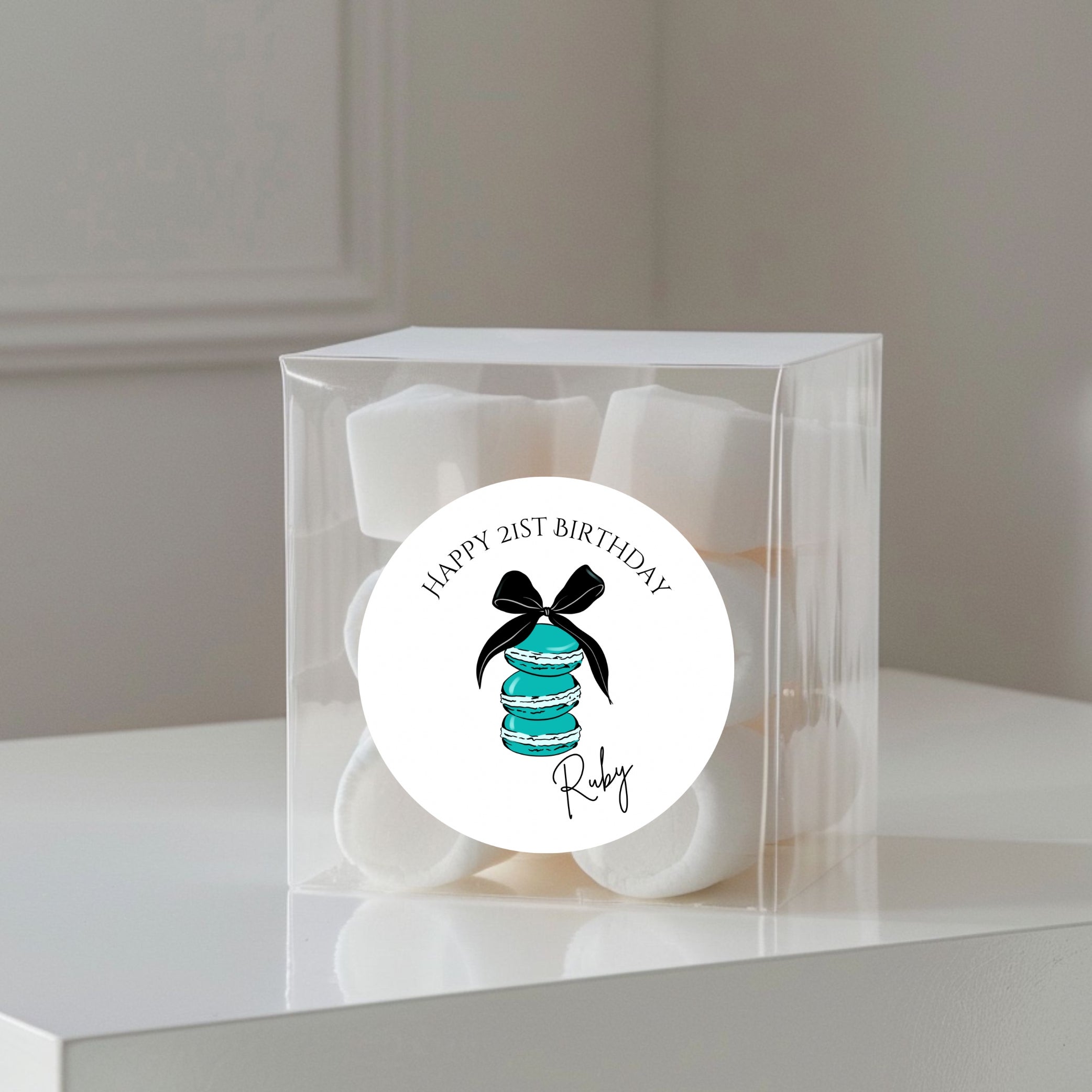 ‘Sweet Macarons ’ Transparent Boxes & Stickers- Pack of 10