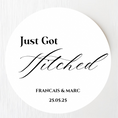 Load image into Gallery viewer, ‘Just got hitched’ Gloss Round Sticker Labels

