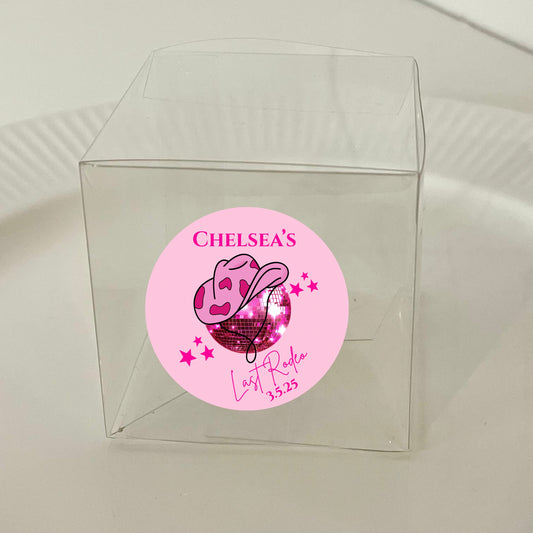 ‘Last Rodeo’ Bridal Shower Transparent Boxes & Stickers- Pack of 10