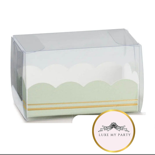 Transparent Macaron Box With Green Insert- Pack Of 10