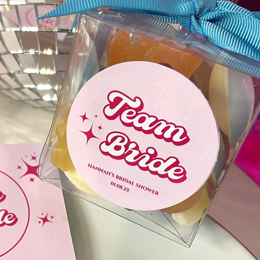 Team bride pink personalised favour boxes