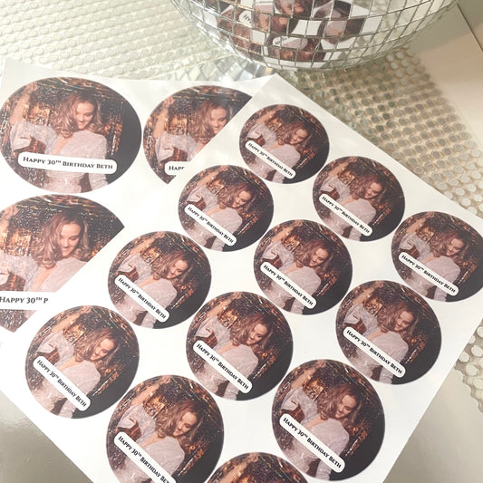 Upload your own photo’  2” & 3” Round Gloss Party Stickers