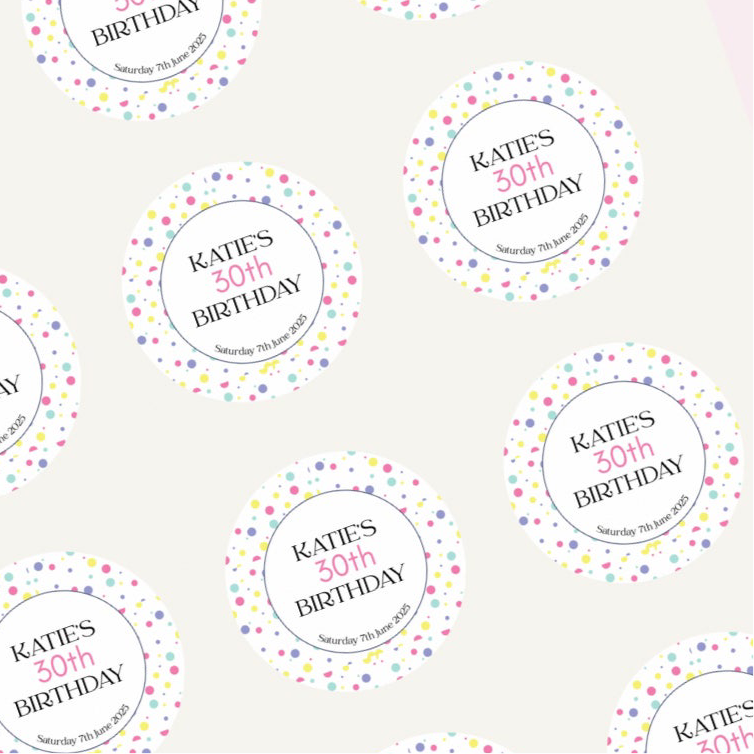 One sheet of birthday gloss personalised stickers