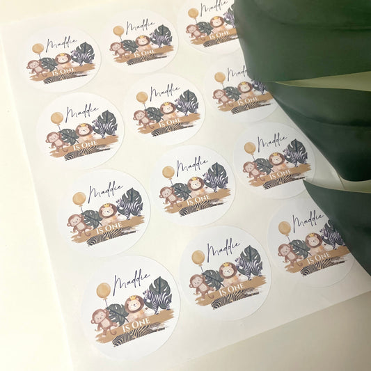 Coco’s Jungle  2” & 3” Round Gloss Party Stickers