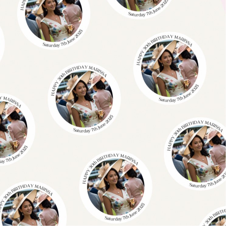 Upload your own photo’  2” & 3” Round Gloss Party Stickers