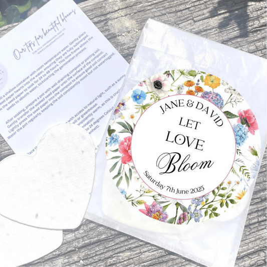 Personalised Plantable wildflower paper seed hearts- bright bloom