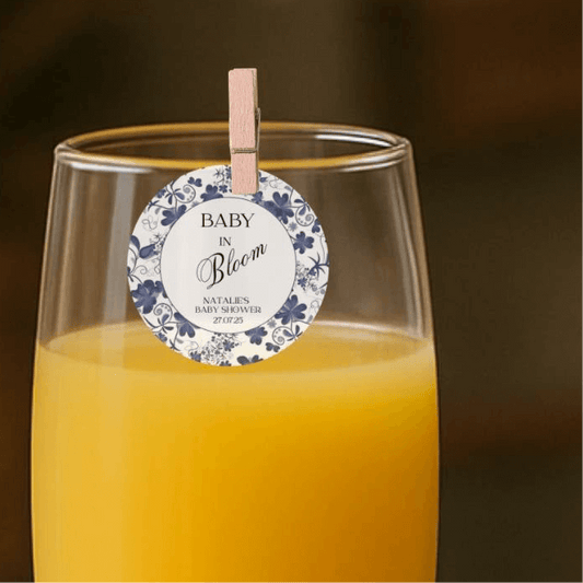 ‘ Baby In Bloom’ Baby Shower- Edible Drink Toppers-Blue Bloom