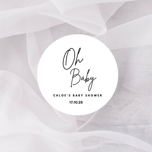 ‘Oh Baby’ Round Gloss Party Stickers