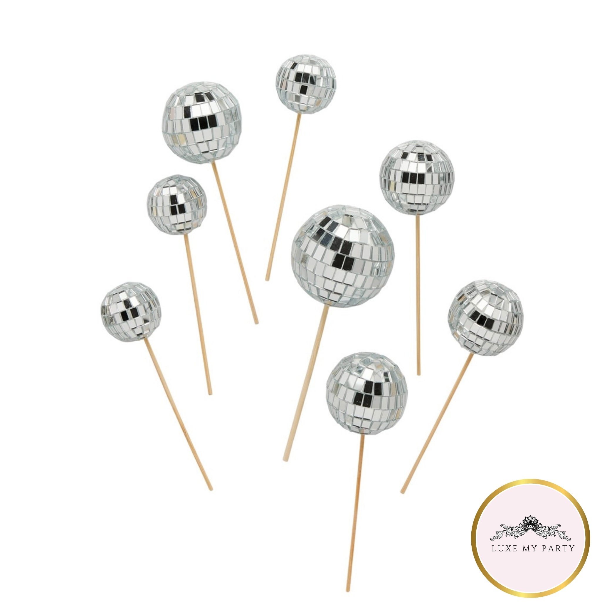 Silver Disco Ball Food Decoration Sticks- Pack of 8